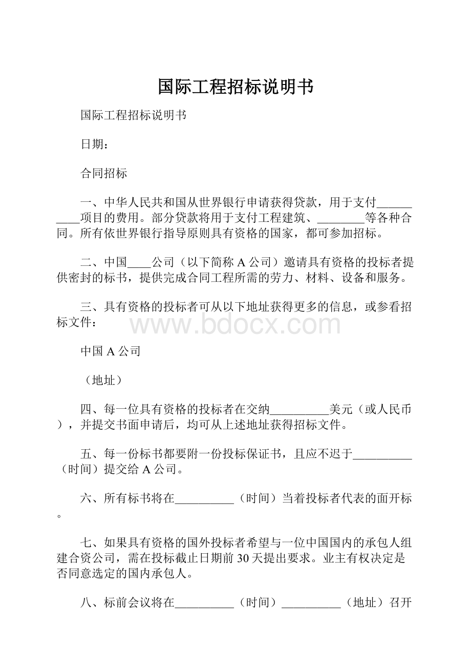 国际工程招标说明书.docx_第1页