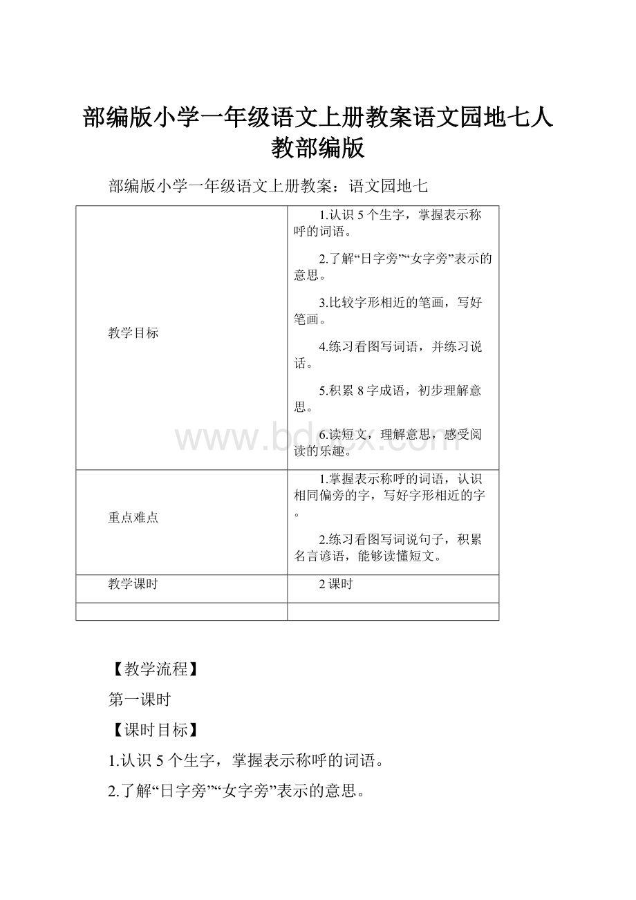 部编版小学一年级语文上册教案语文园地七人教部编版.docx