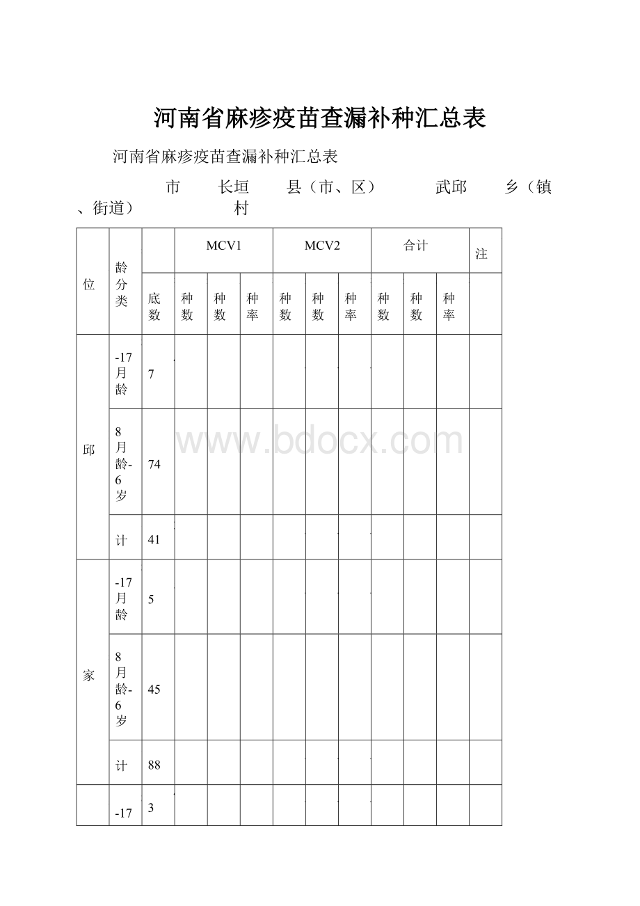 河南省麻疹疫苗查漏补种汇总表.docx