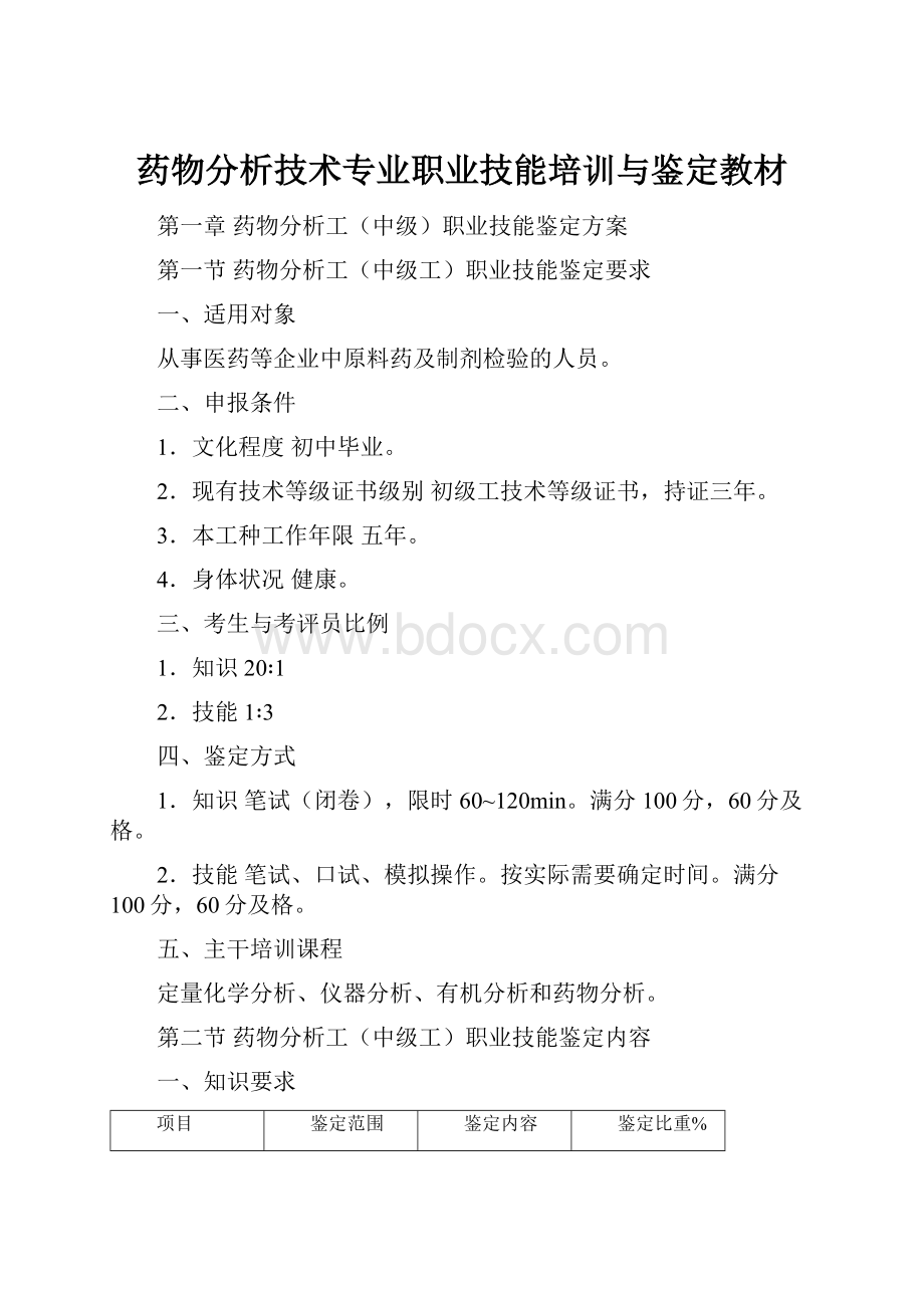 药物分析技术专业职业技能培训与鉴定教材.docx