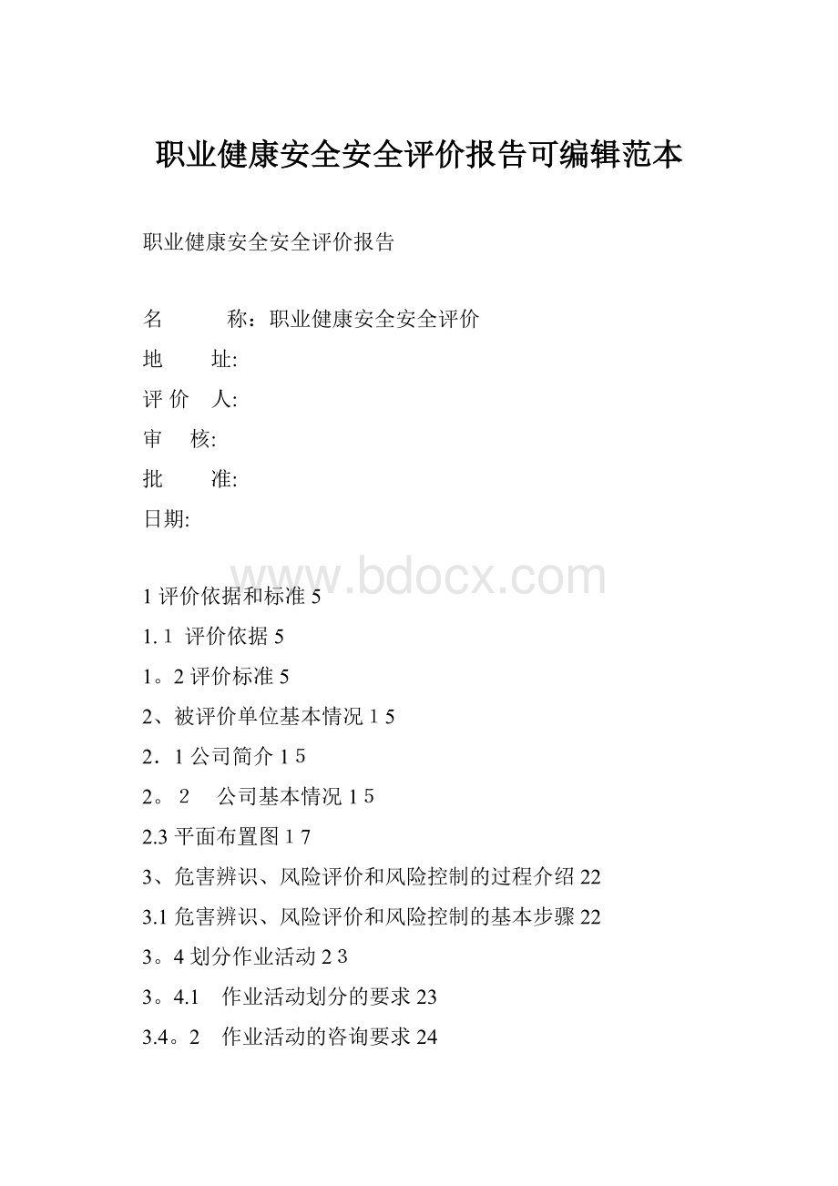 职业健康安全安全评价报告可编辑范本.docx_第1页