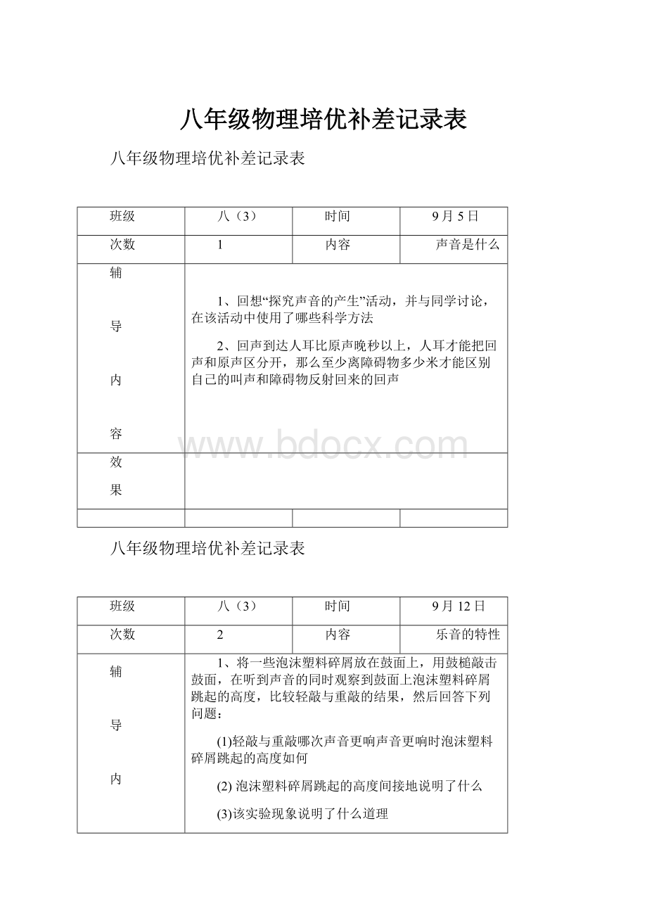 八年级物理培优补差记录表.docx