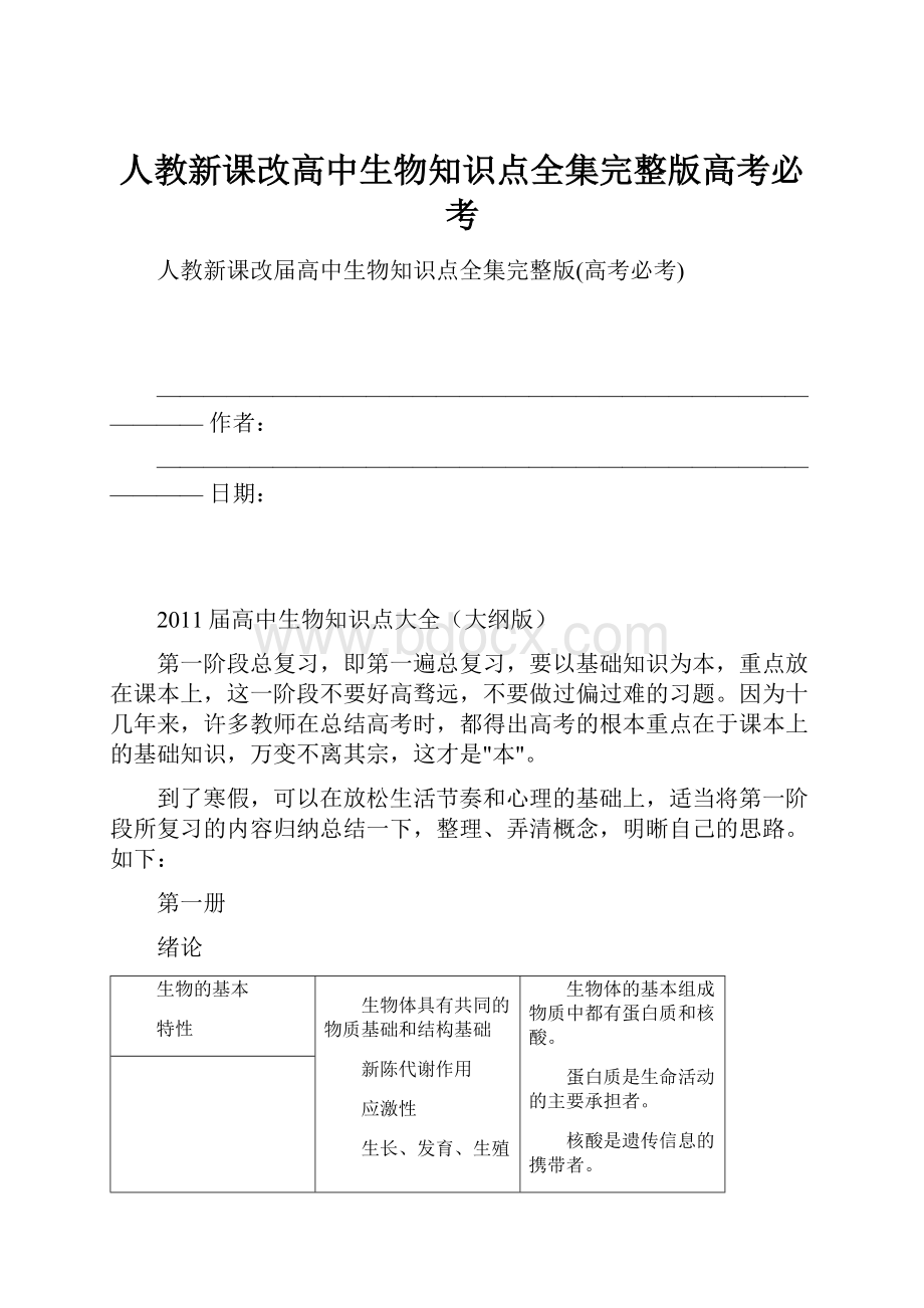 人教新课改高中生物知识点全集完整版高考必考.docx