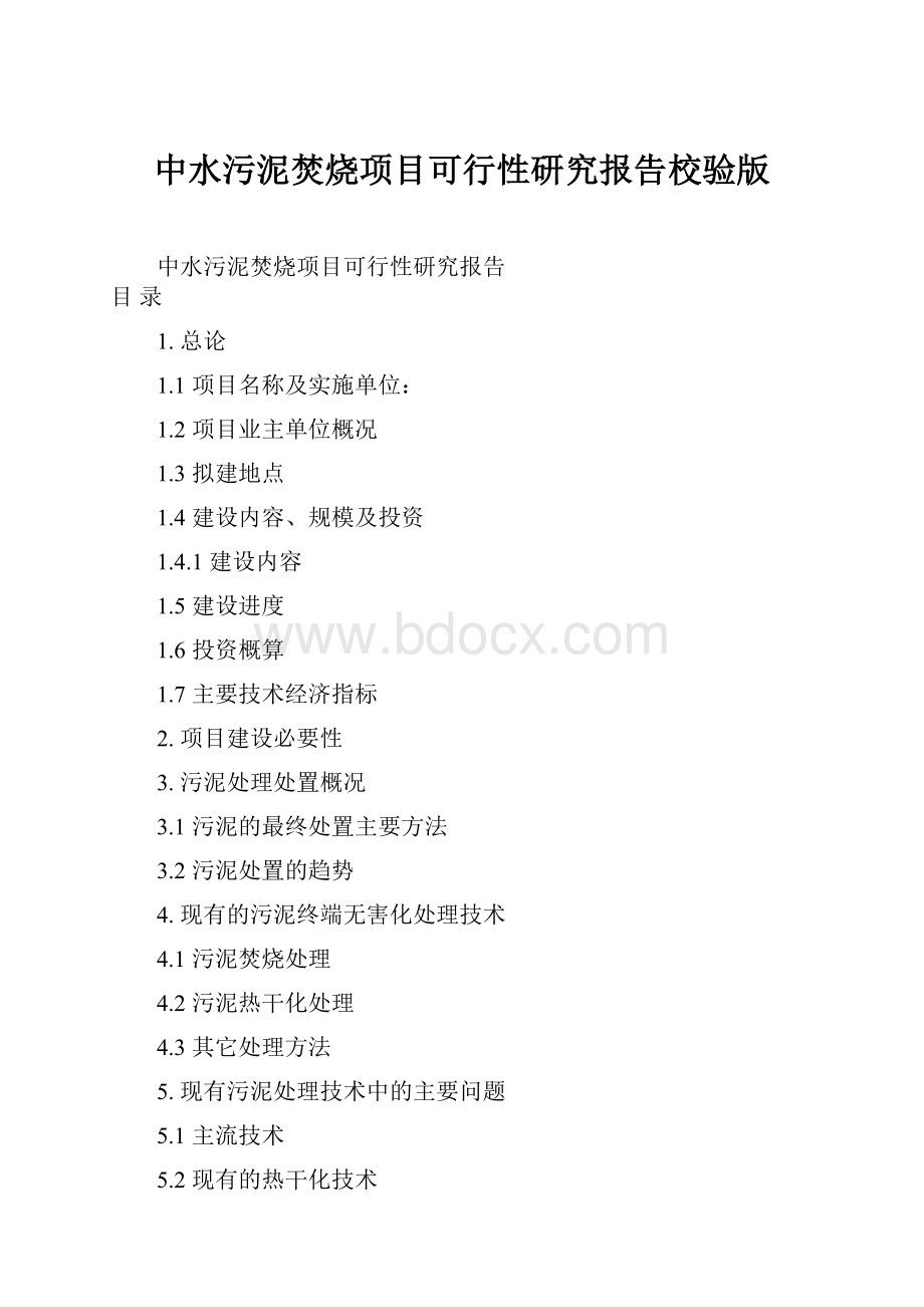 中水污泥焚烧项目可行性研究报告校验版.docx