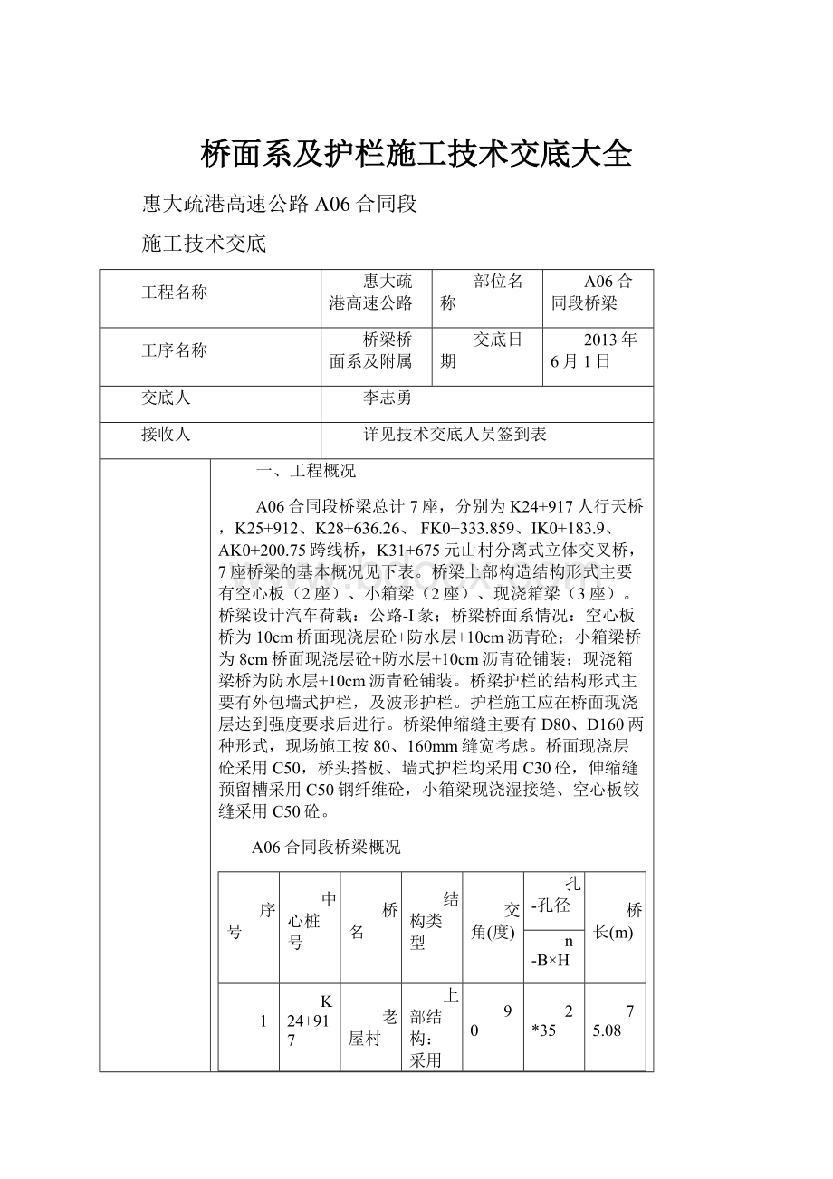 桥面系及护栏施工技术交底大全.docx_第1页