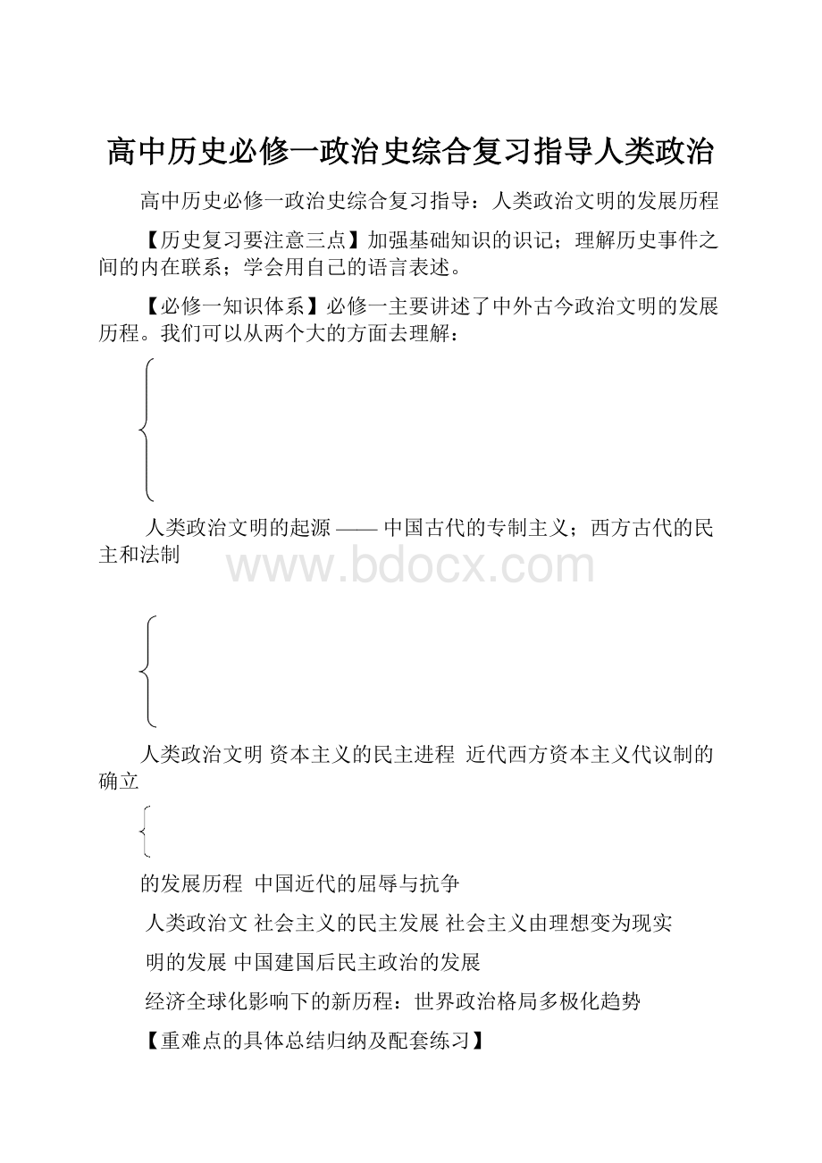 高中历史必修一政治史综合复习指导人类政治.docx