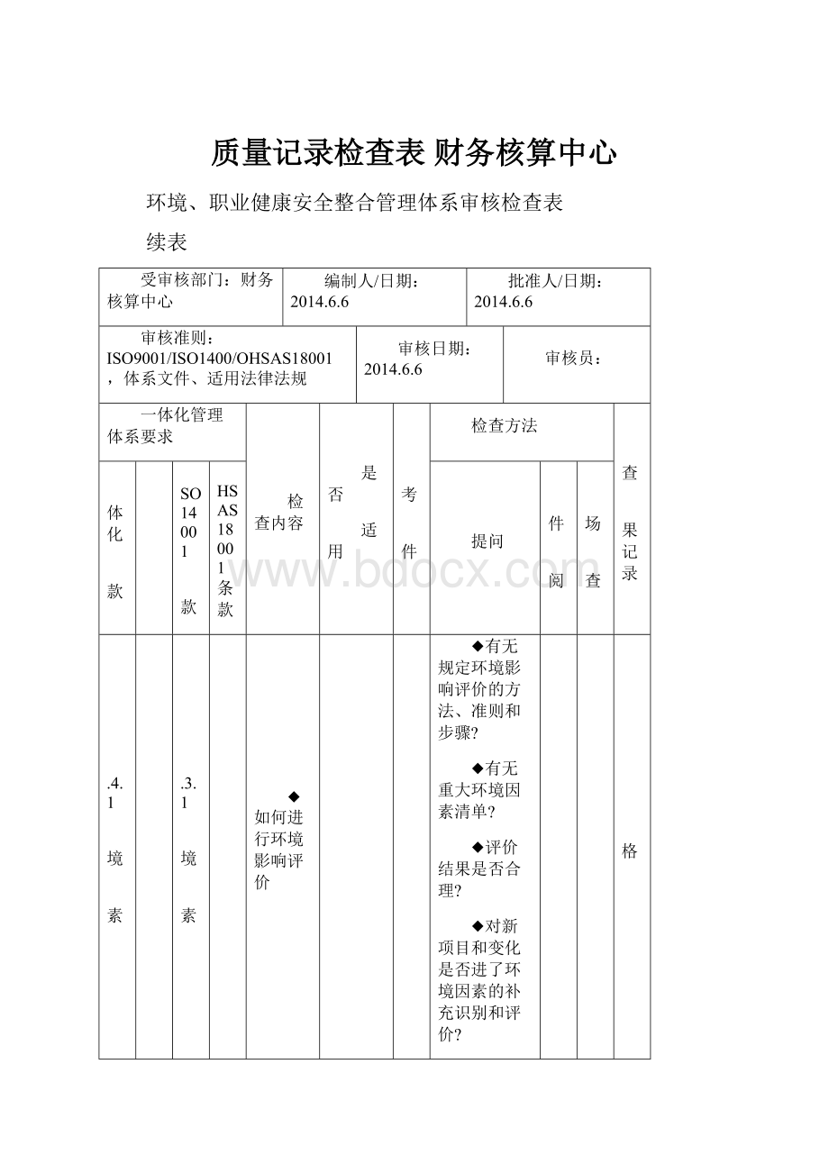 质量记录检查表 财务核算中心.docx