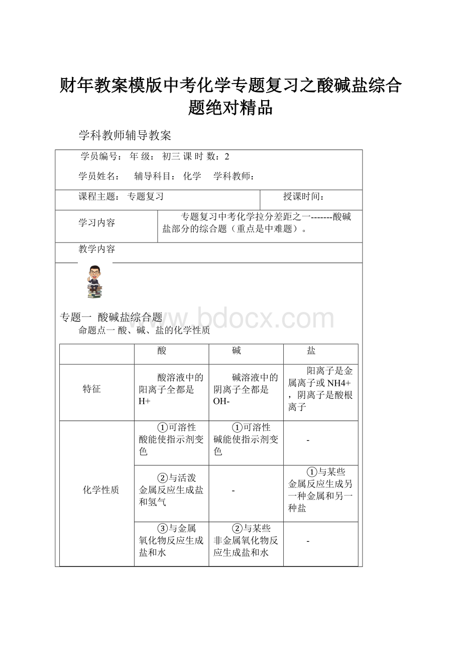 财年教案模版中考化学专题复习之酸碱盐综合题绝对精品.docx