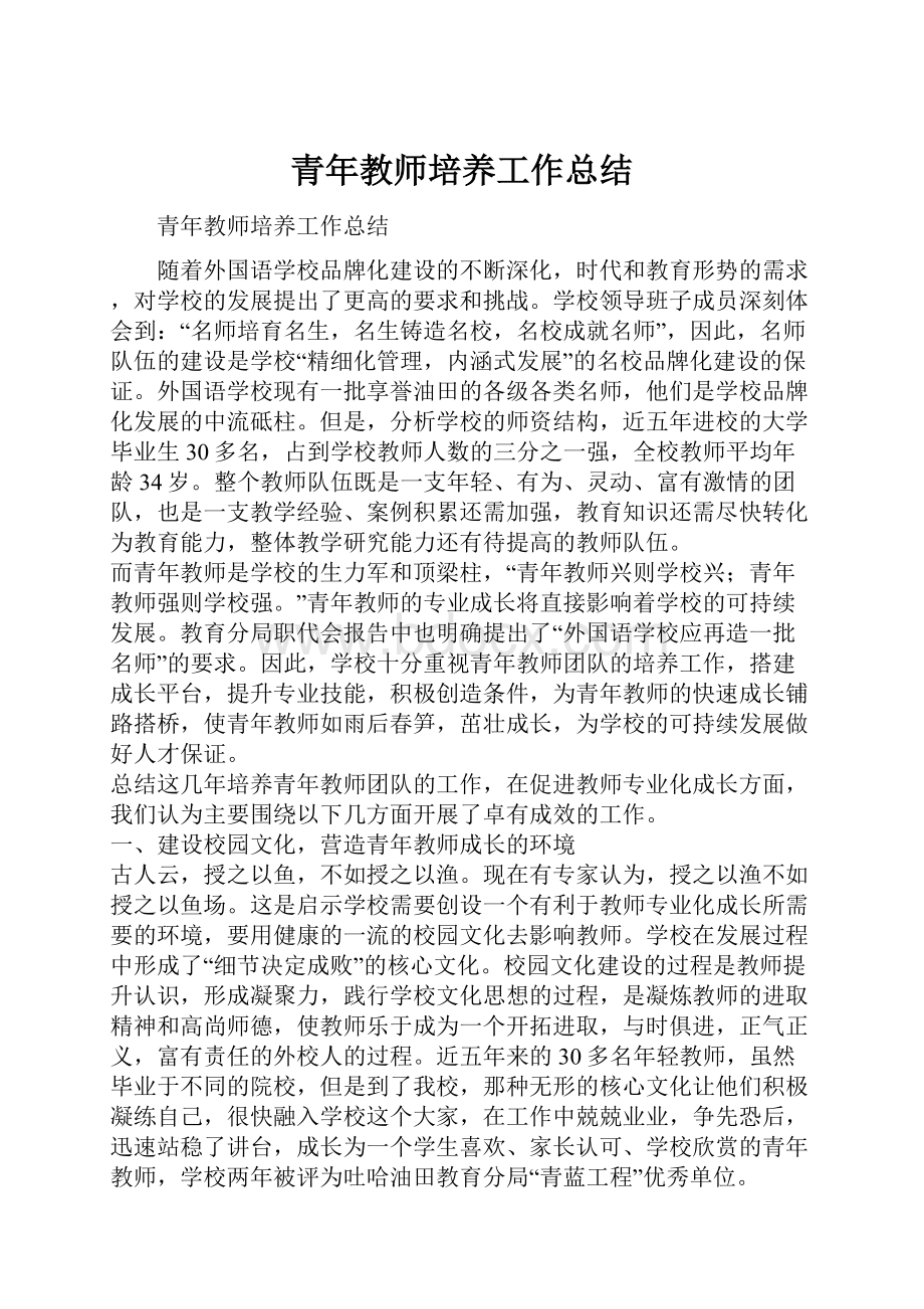 青年教师培养工作总结.docx