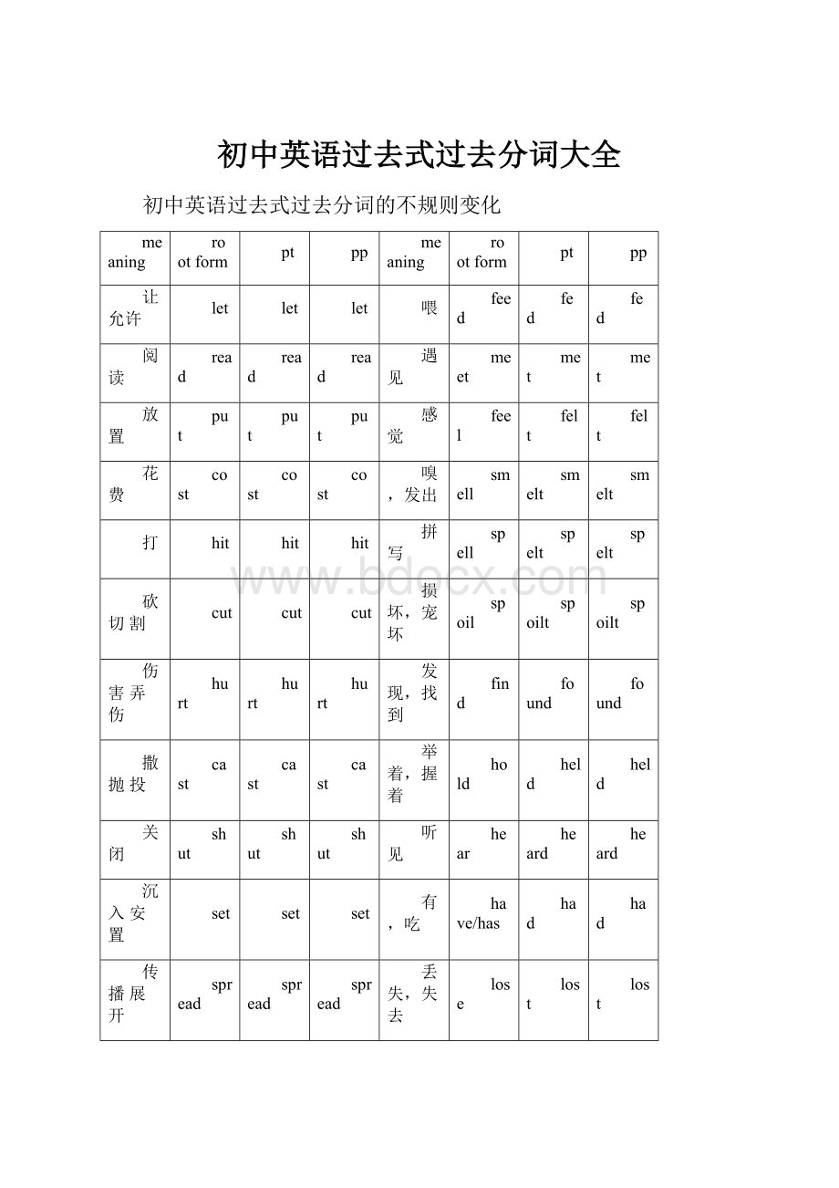 初中英语过去式过去分词大全.docx