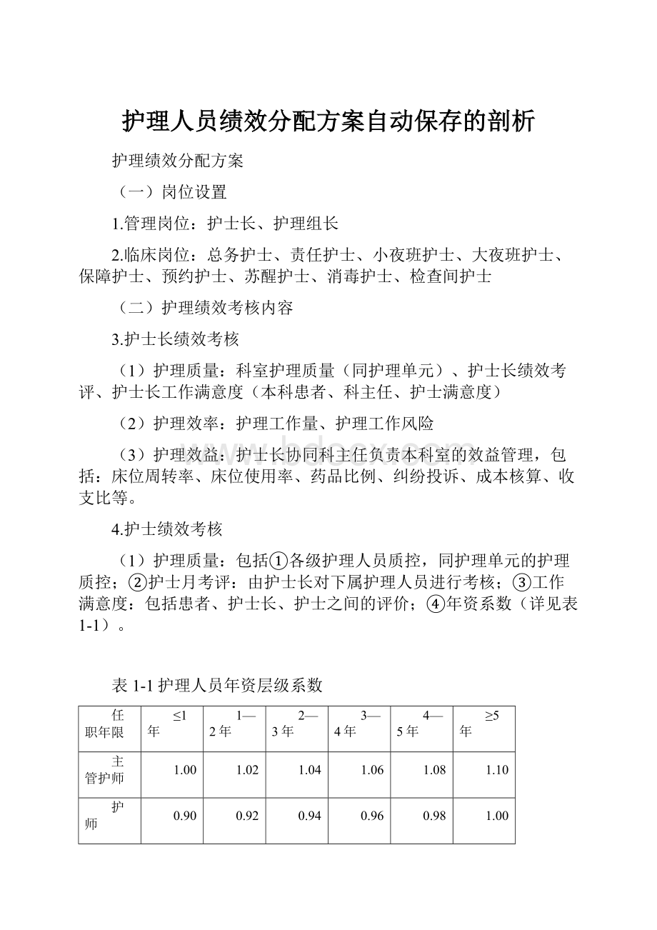 护理人员绩效分配方案自动保存的剖析.docx