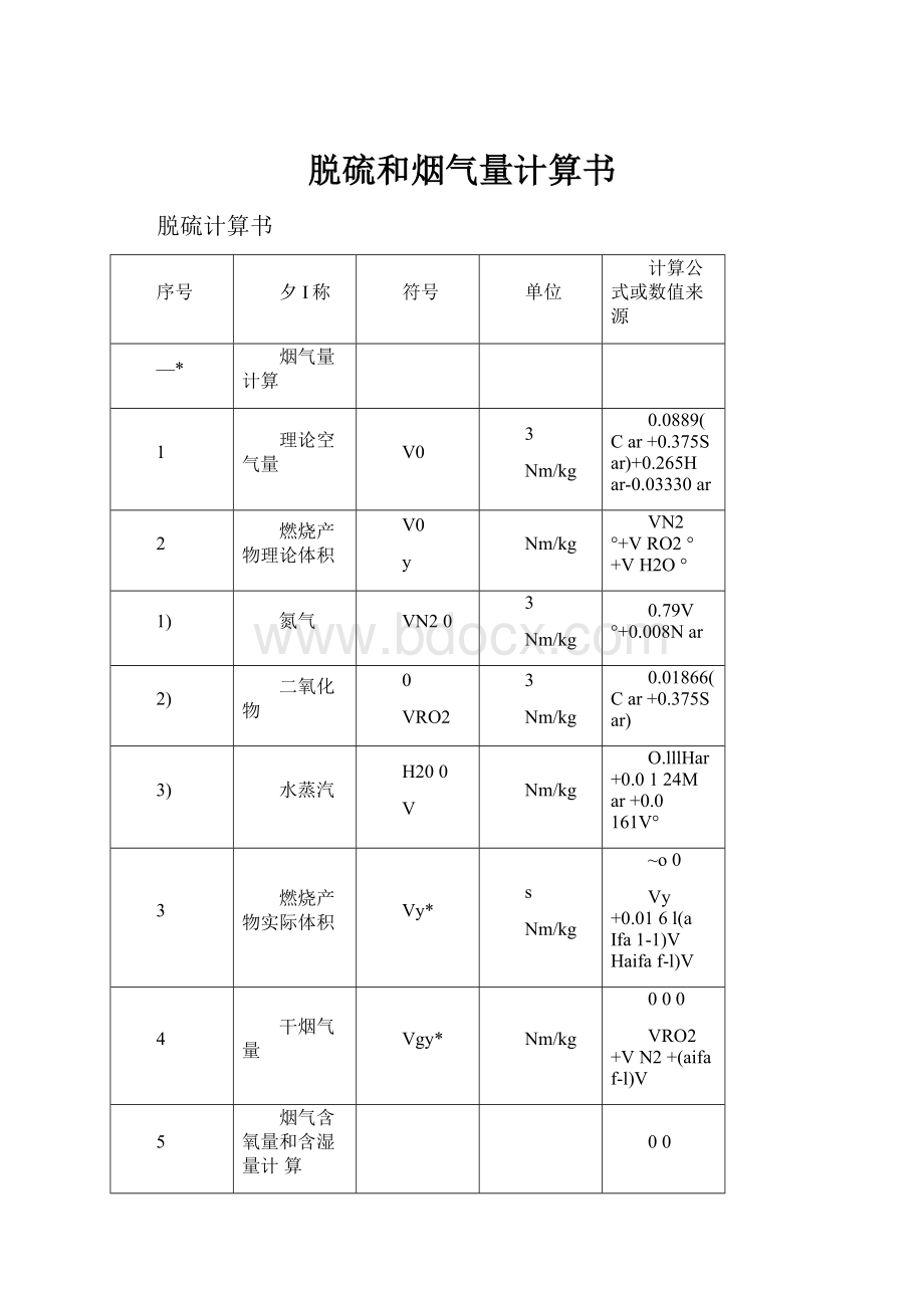 脱硫和烟气量计算书.docx