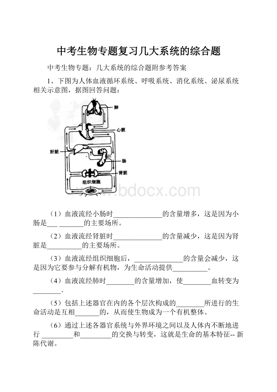 中考生物专题复习几大系统的综合题.docx_第1页