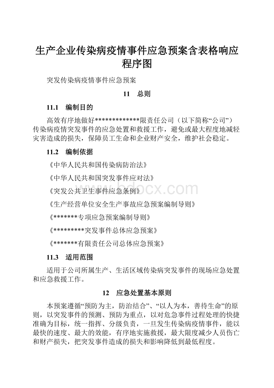 生产企业传染病疫情事件应急预案含表格响应程序图.docx