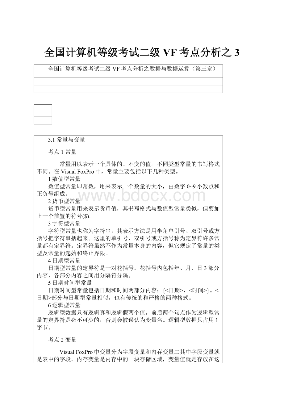 全国计算机等级考试二级VF考点分析之3.docx_第1页