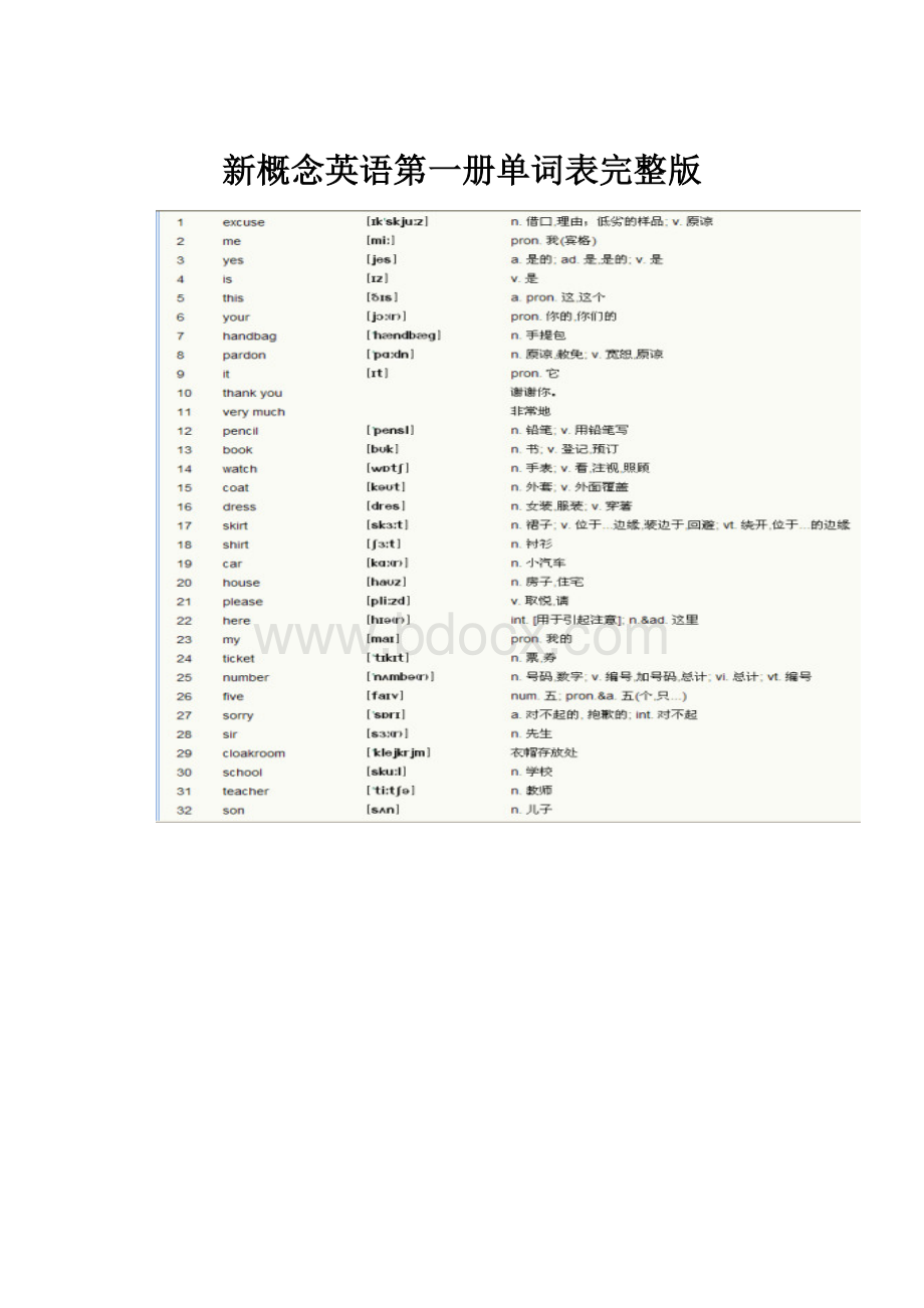 新概念英语第一册单词表完整版.docx