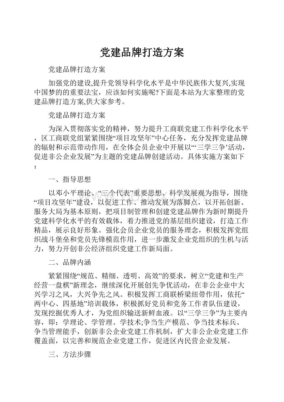 党建品牌打造方案.docx_第1页