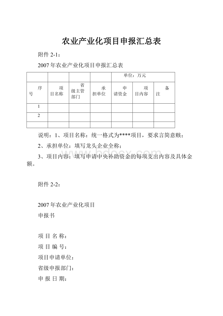 农业产业化项目申报汇总表.docx_第1页