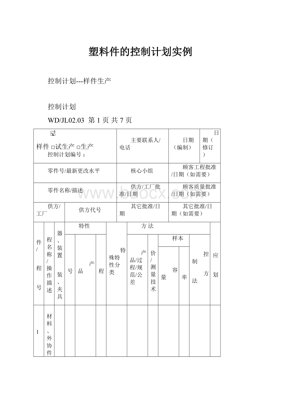 塑料件的控制计划实例.docx_第1页