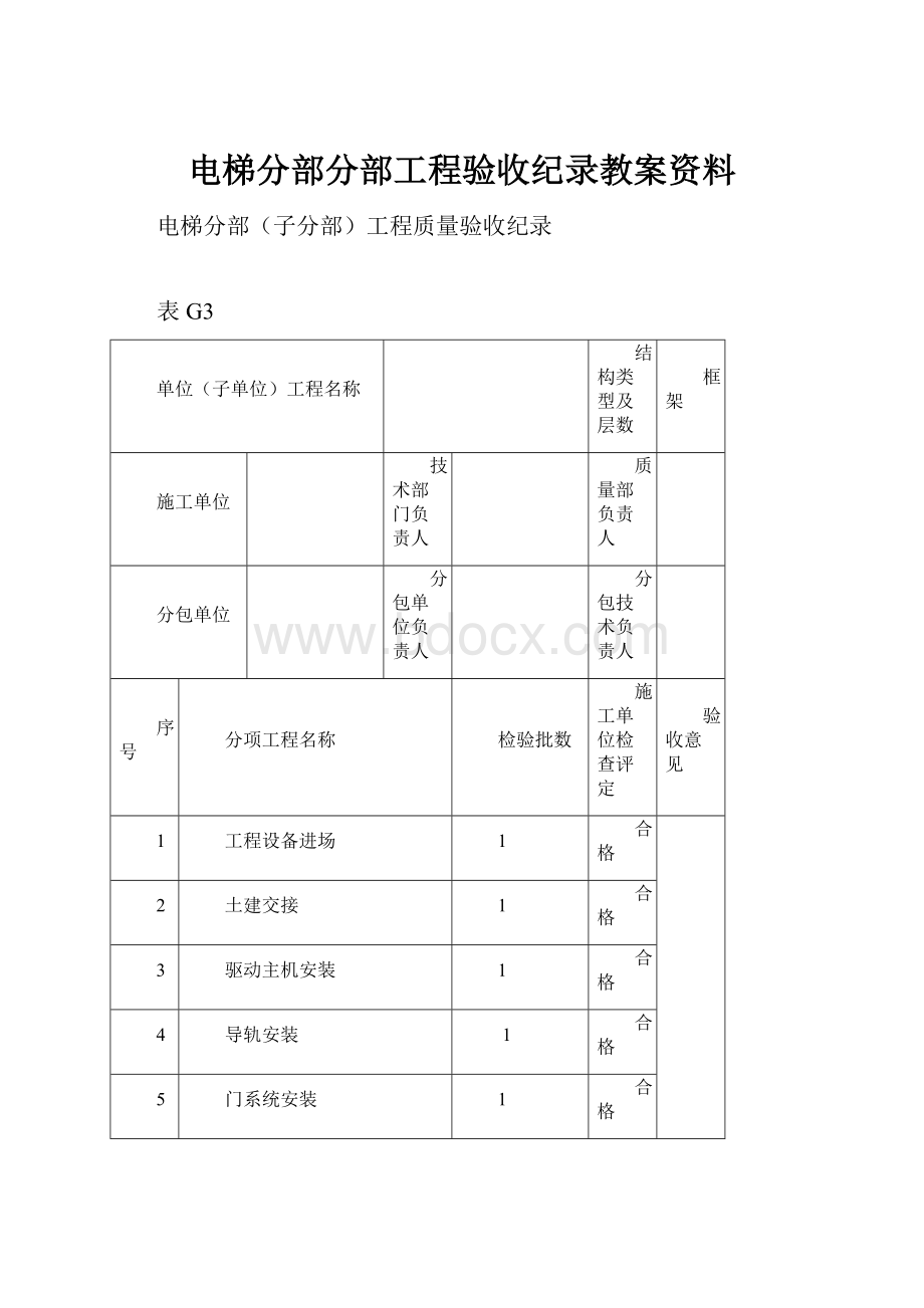 电梯分部分部工程验收纪录教案资料.docx