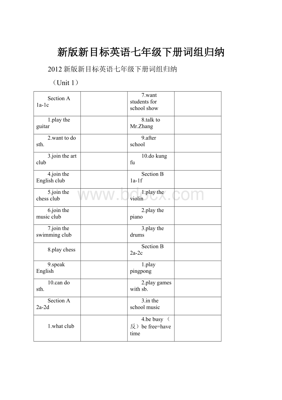 新版新目标英语七年级下册词组归纳.docx_第1页