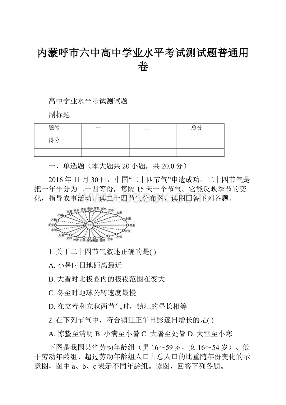 内蒙呼市六中高中学业水平考试测试题普通用卷.docx