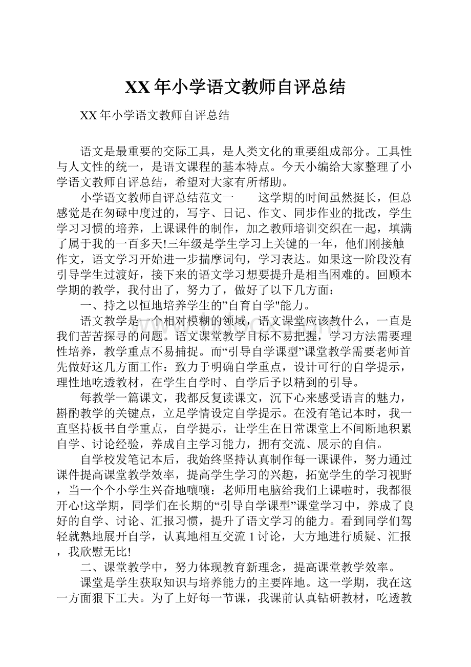 XX年小学语文教师自评总结.docx