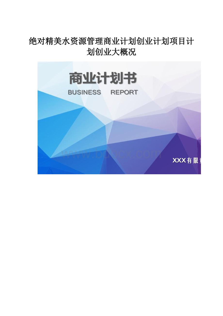 绝对精美水资源管理商业计划创业计划项目计划创业大概况.docx