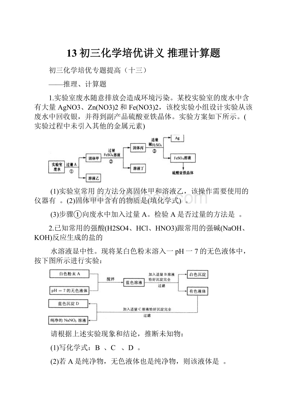 13初三化学培优讲义 推理计算题.docx_第1页