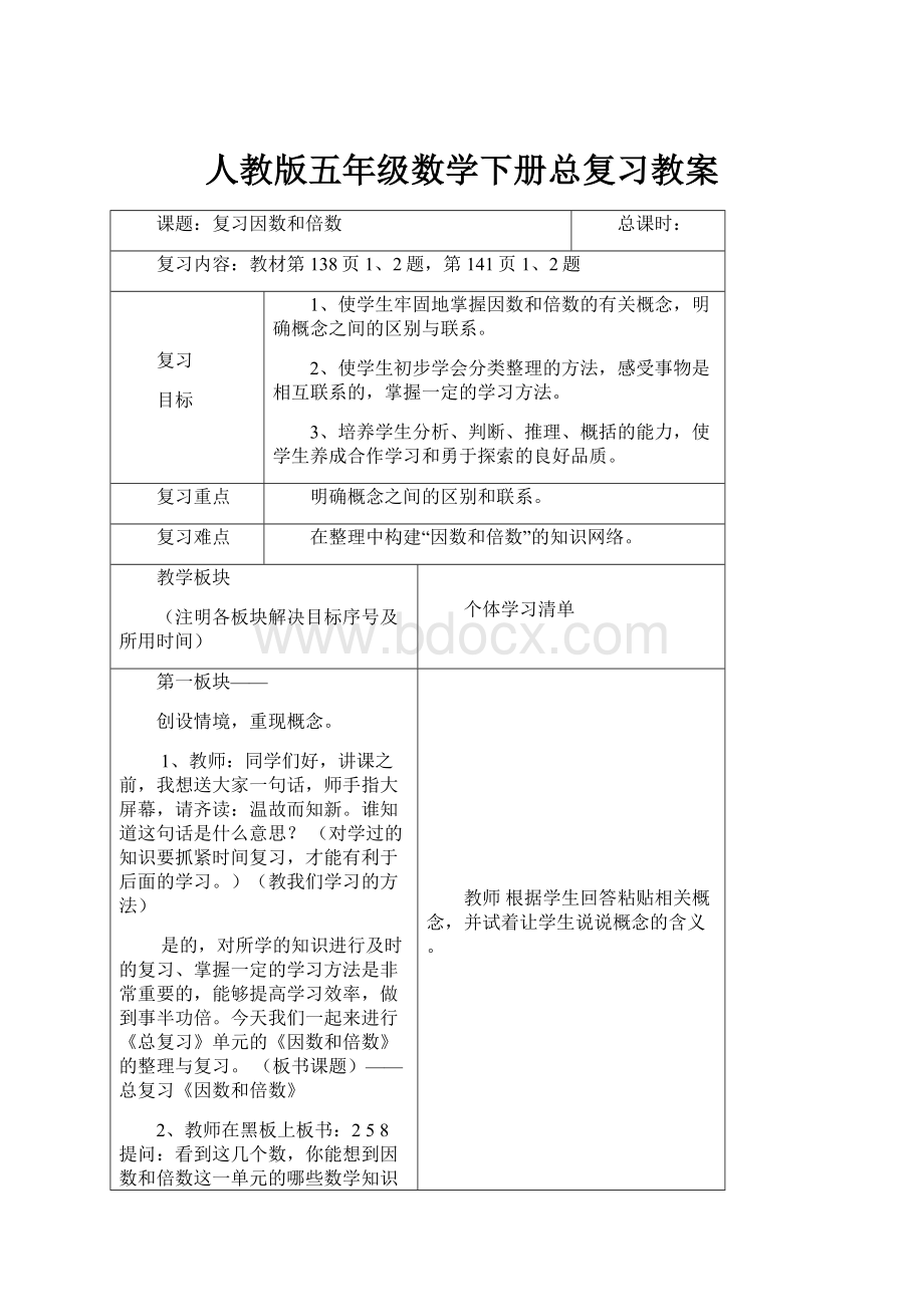 人教版五年级数学下册总复习教案.docx_第1页