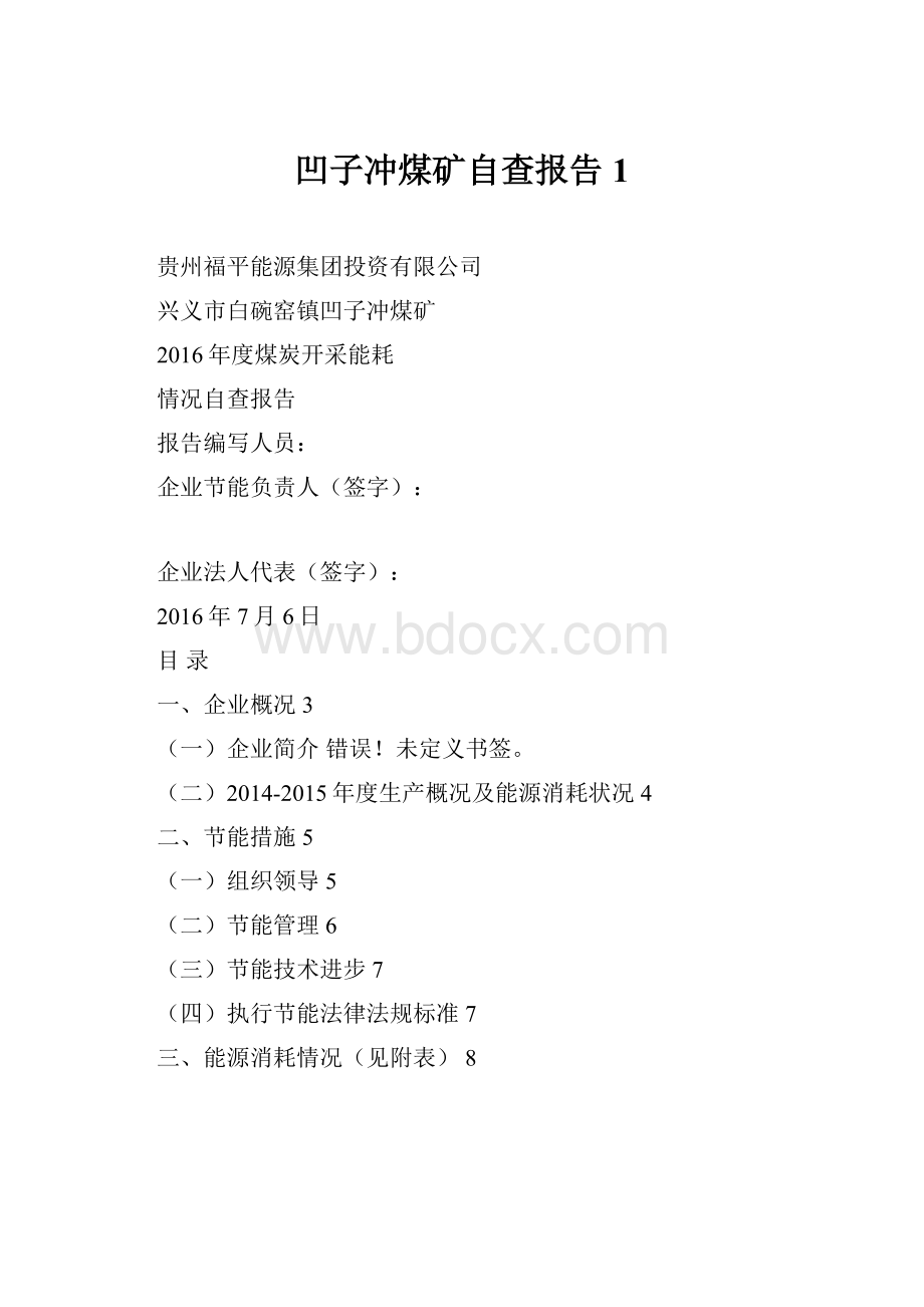 凹子冲煤矿自查报告 1.docx