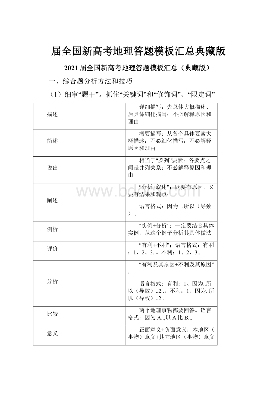 届全国新高考地理答题模板汇总典藏版.docx