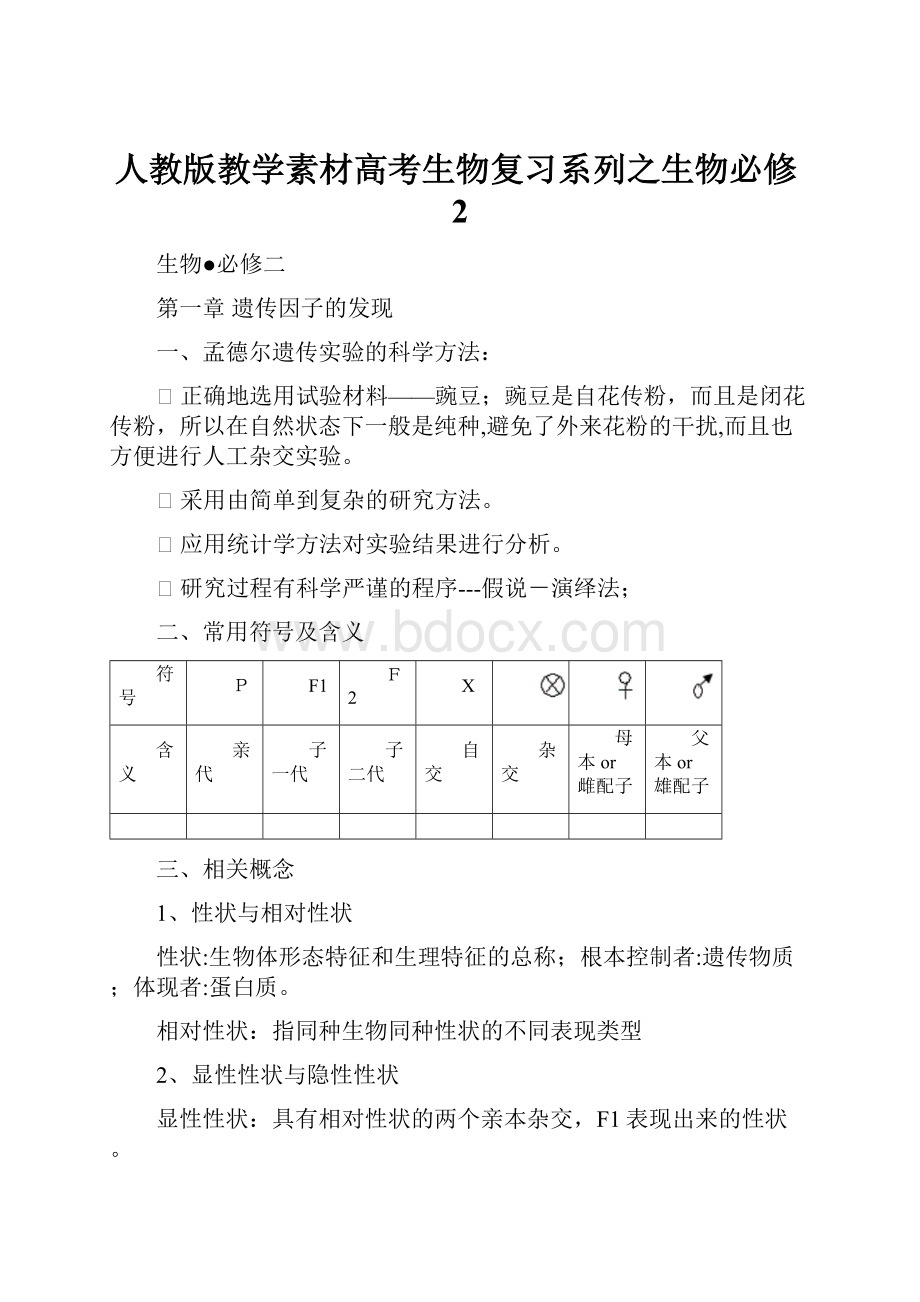 人教版教学素材高考生物复习系列之生物必修2.docx