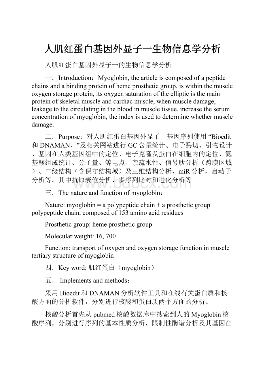 人肌红蛋白基因外显子一生物信息学分析.docx_第1页