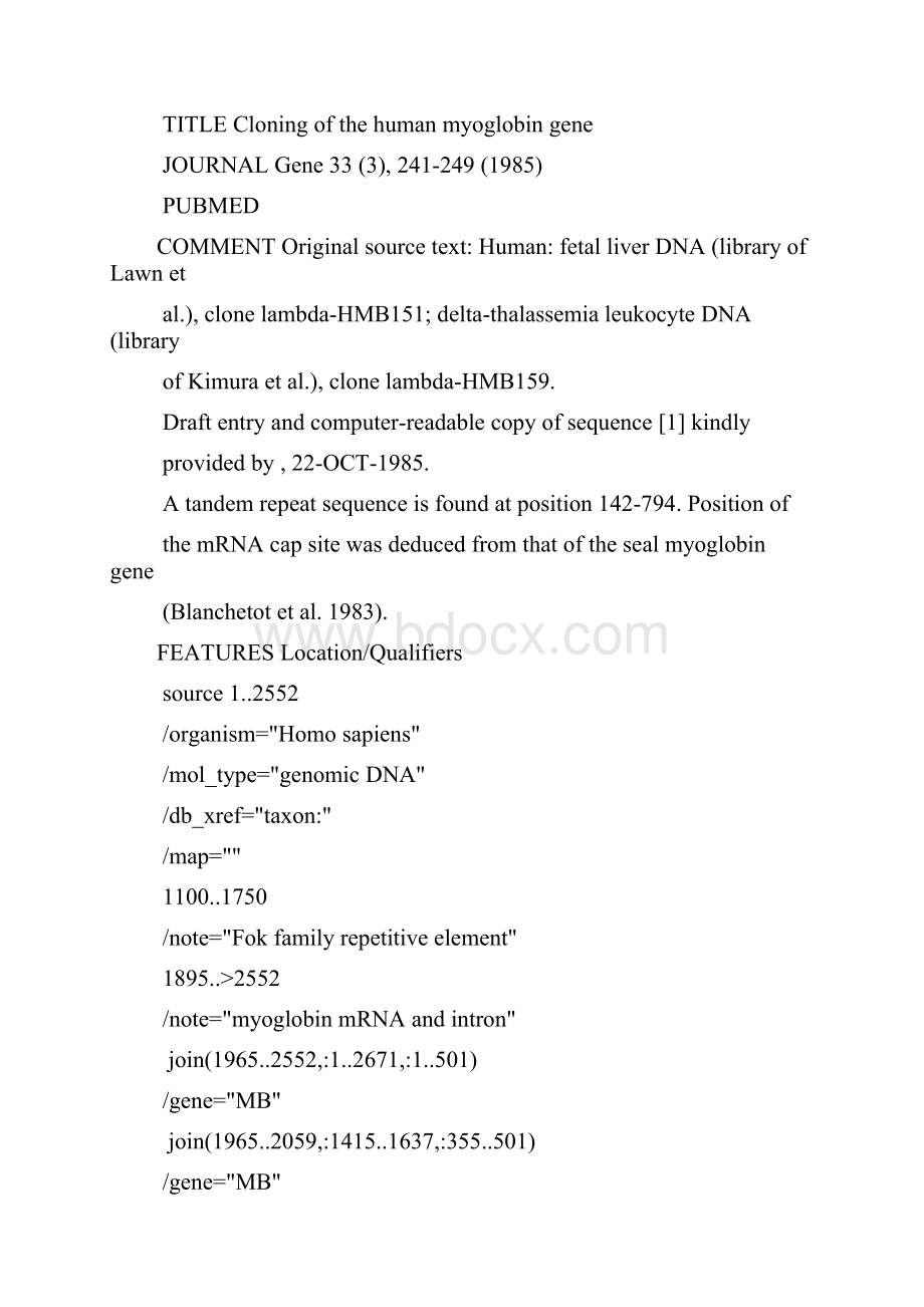 人肌红蛋白基因外显子一生物信息学分析.docx_第3页