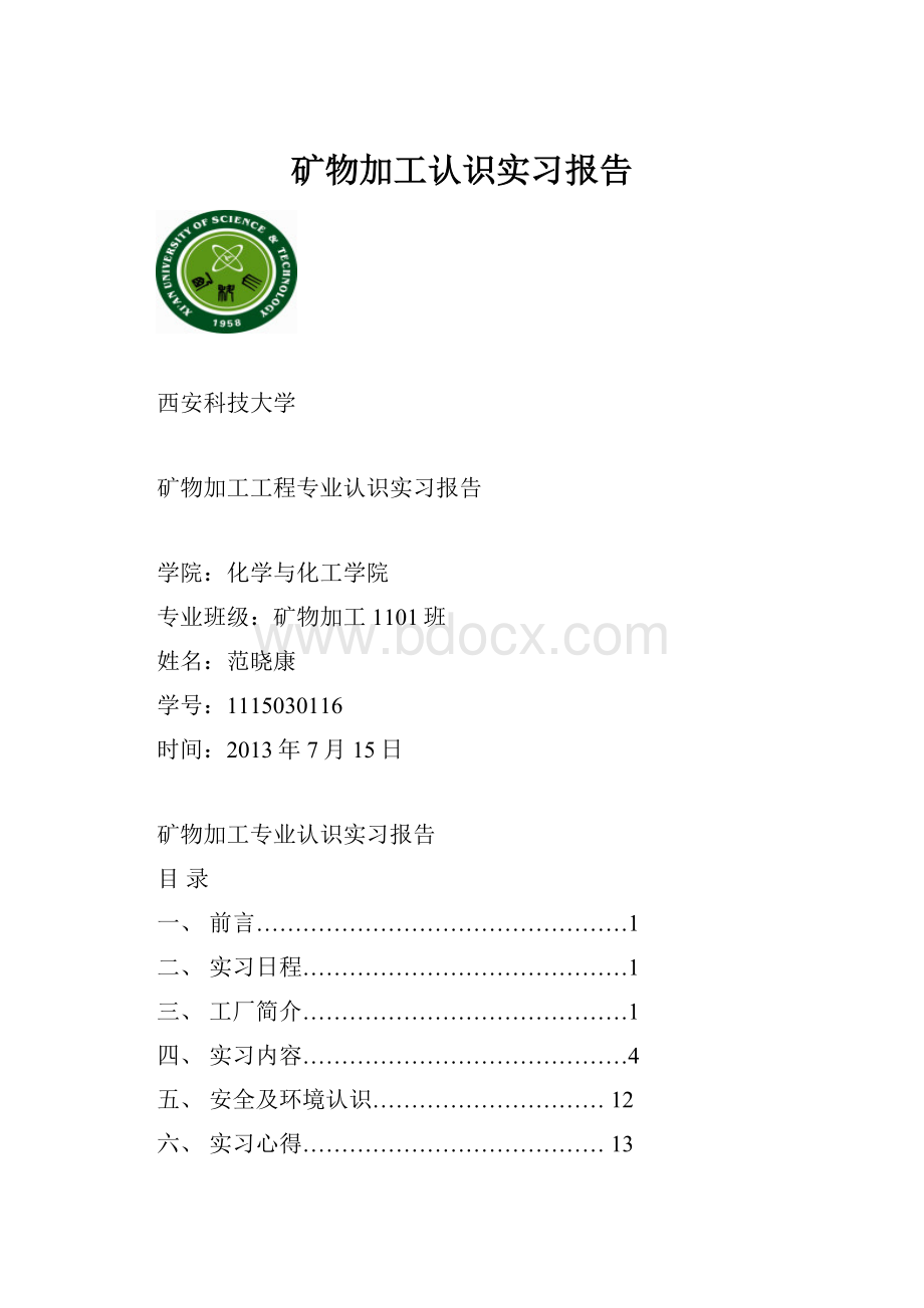 矿物加工认识实习报告.docx