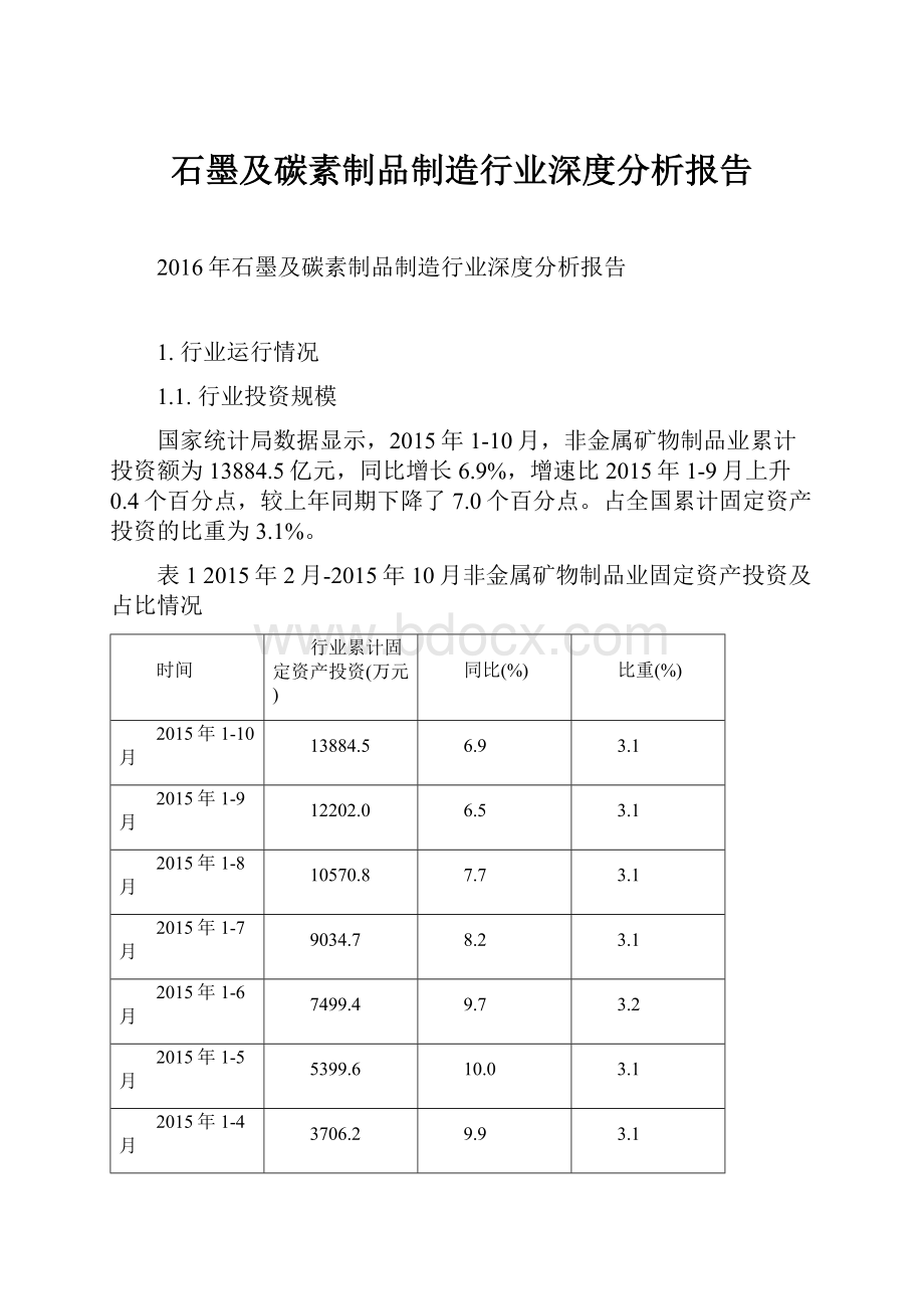 石墨及碳素制品制造行业深度分析报告.docx_第1页