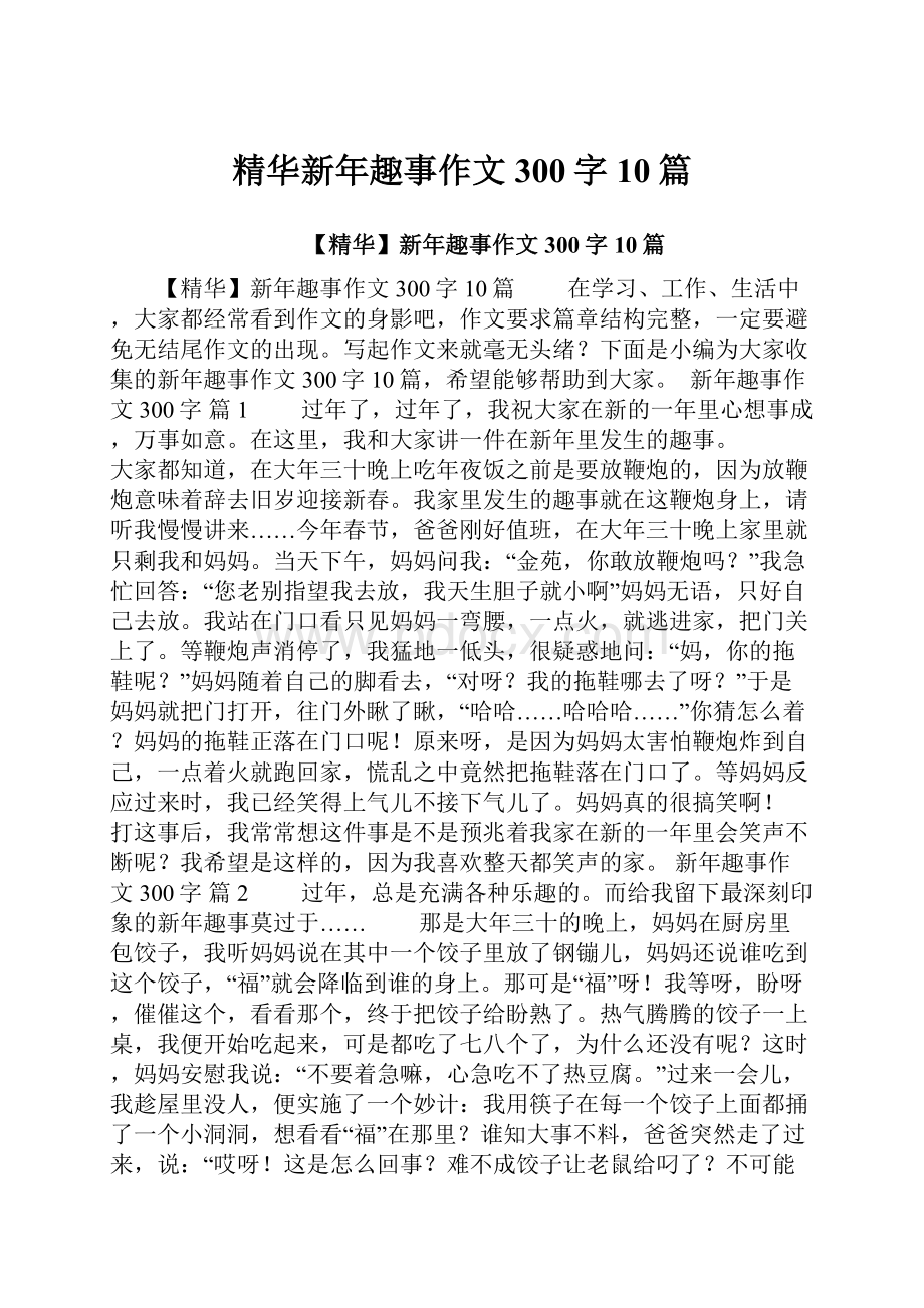 精华新年趣事作文300字10篇.docx_第1页