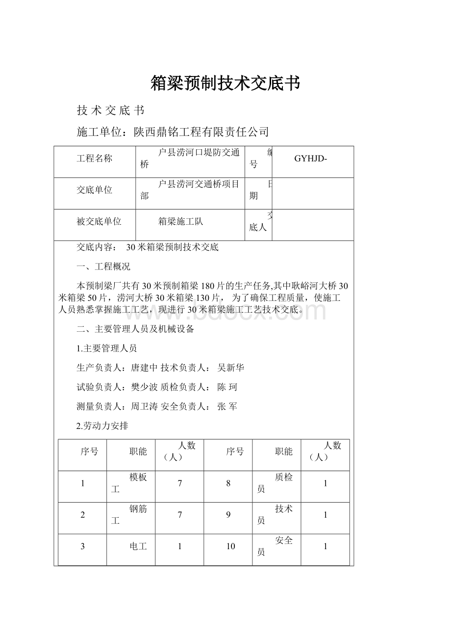 箱梁预制技术交底书.docx_第1页