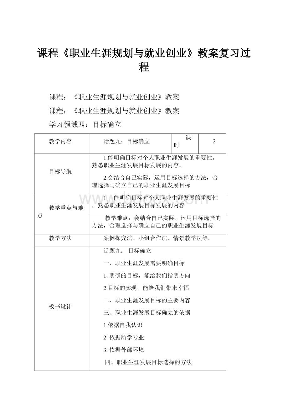 课程《职业生涯规划与就业创业》教案复习过程.docx