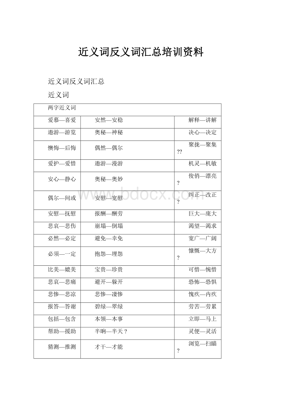 近义词反义词汇总培训资料.docx_第1页