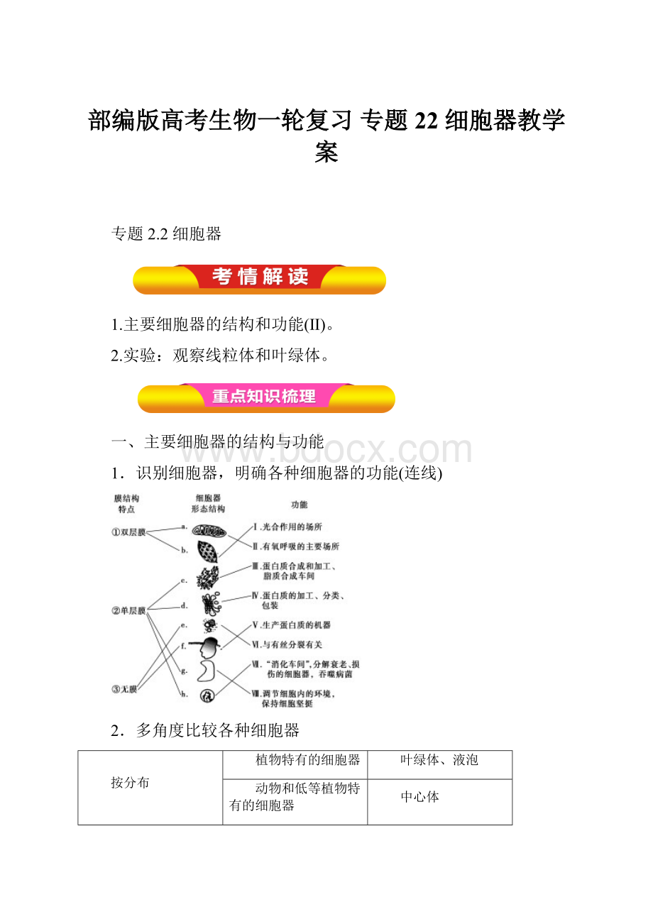 部编版高考生物一轮复习 专题22 细胞器教学案.docx_第1页