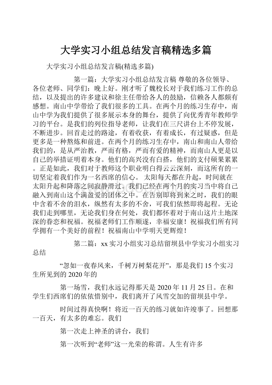 大学实习小组总结发言稿精选多篇.docx