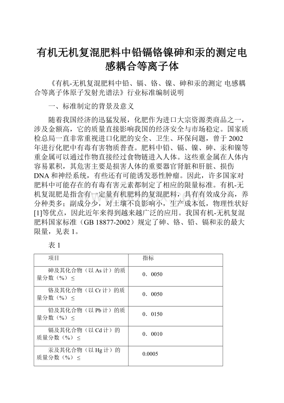 有机无机复混肥料中铅镉铬镍砷和汞的测定电感耦合等离子体.docx