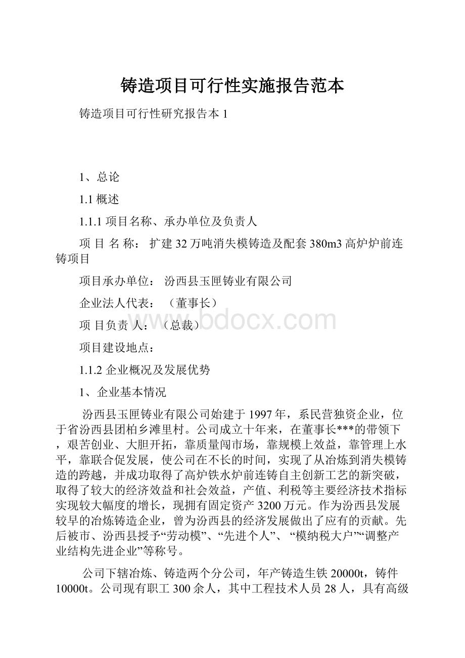 铸造项目可行性实施报告范本.docx_第1页