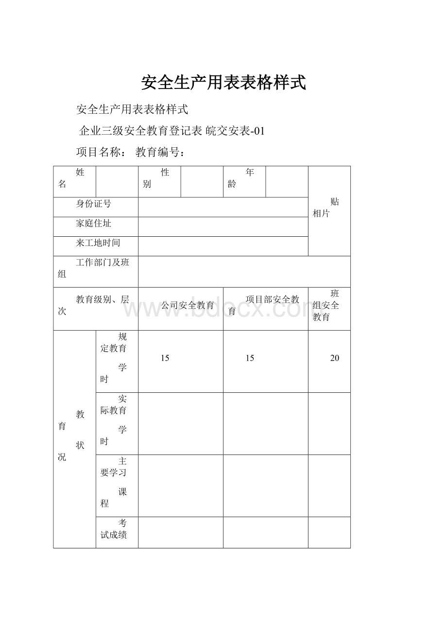 安全生产用表表格样式.docx