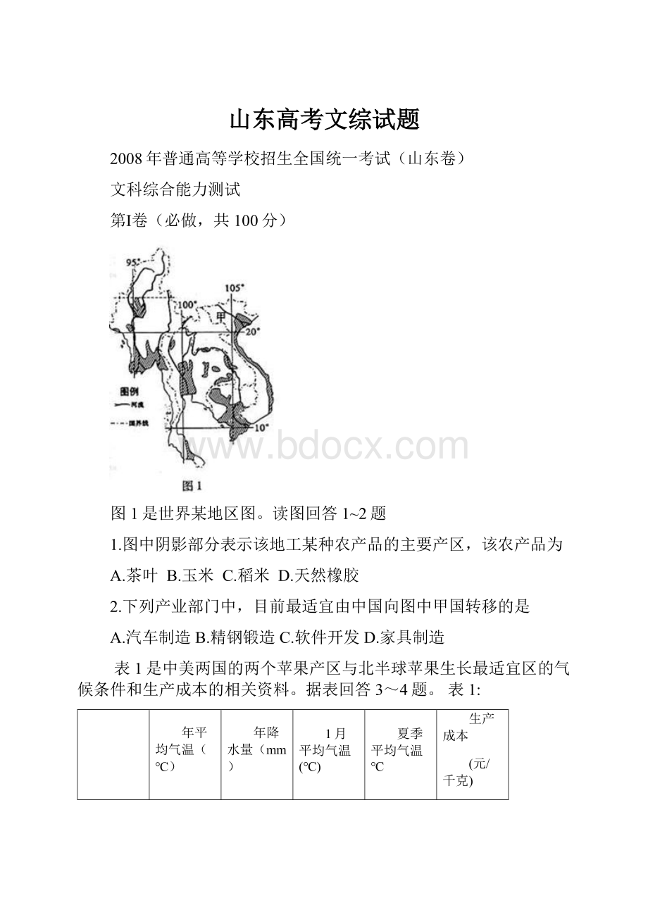 山东高考文综试题.docx_第1页