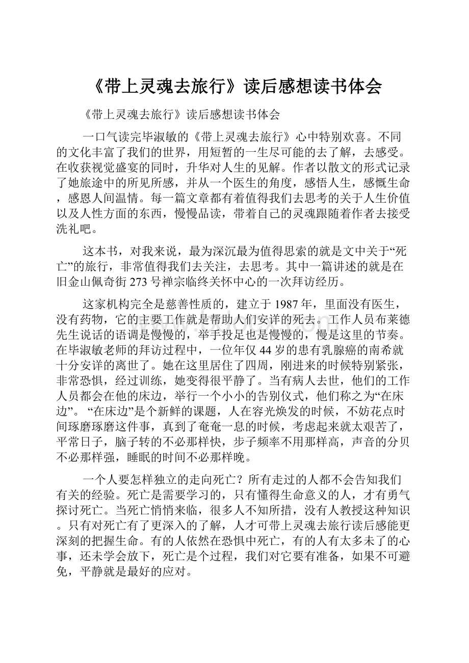 《带上灵魂去旅行》读后感想读书体会.docx