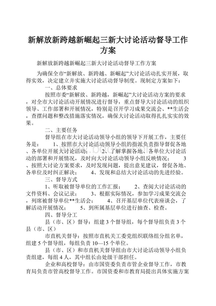 新解放新跨越新崛起三新大讨论活动督导工作方案.docx