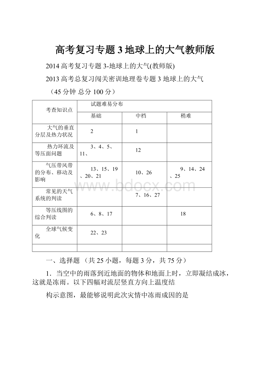 高考复习专题3地球上的大气教师版.docx